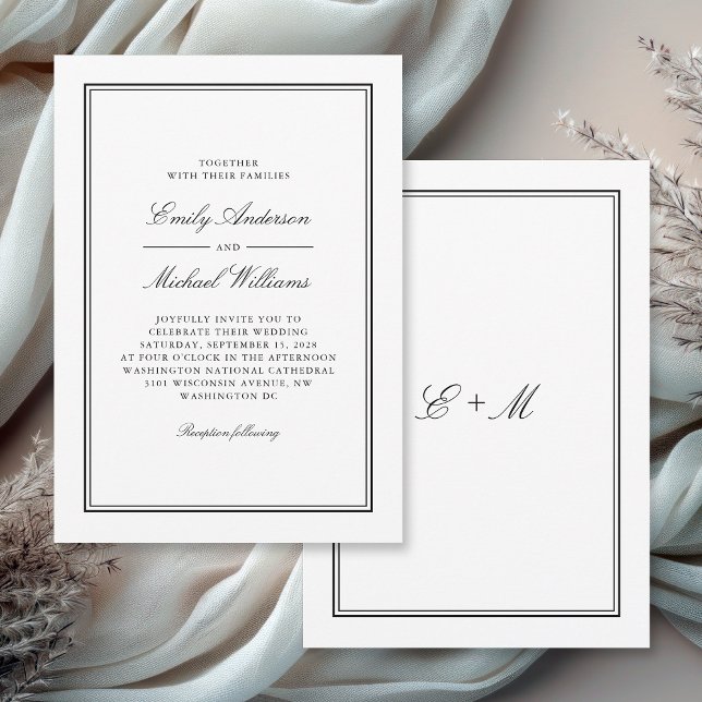 Invitación Simple White Classic Elegante Wedding (Available in both printed and paperless digital download format.)
