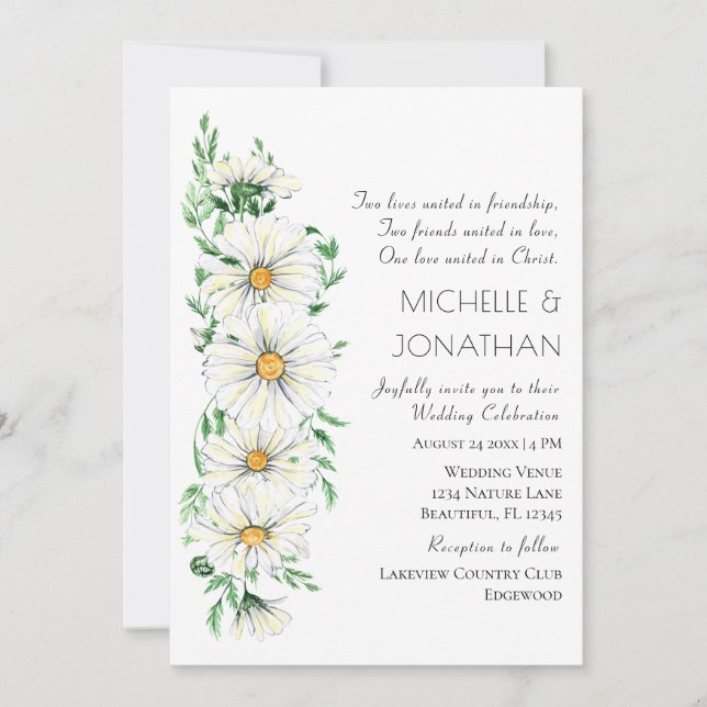 Invitación Simple White Daisies Floral Christian Boda (Anverso)