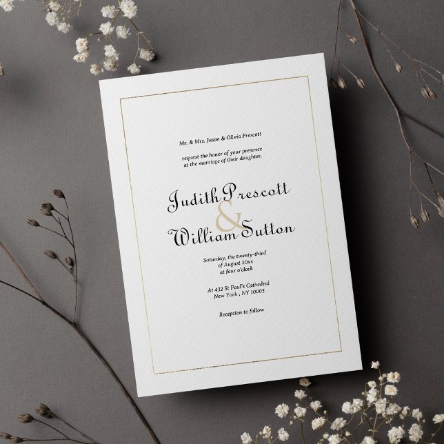 Invitación Simple white gold vintage calligraphy wedding (Simple white gold vintage calligraphy wedding )