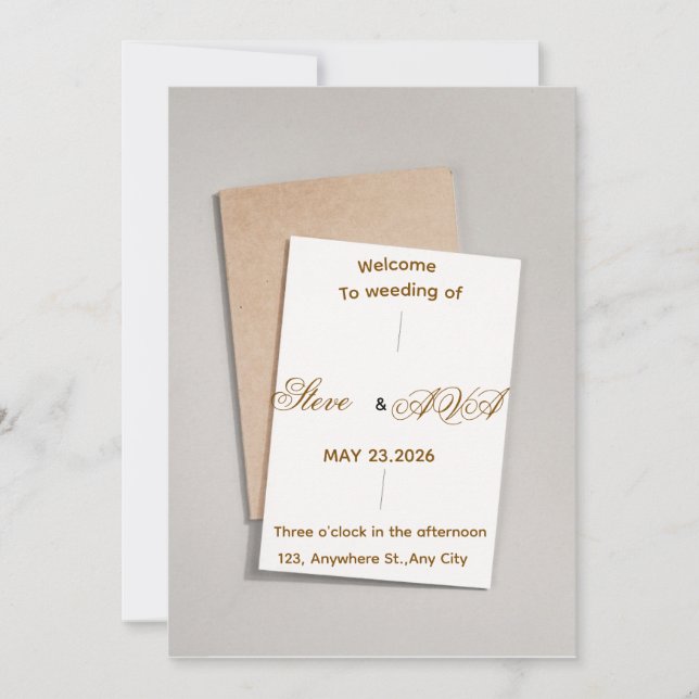 Invitación Simple White & Gold Wedding Invitation (Anverso)