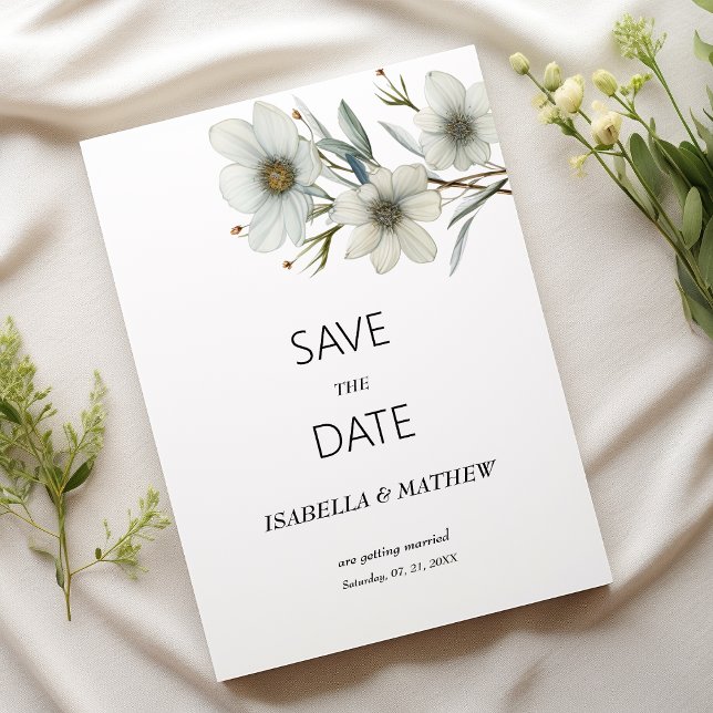 Invitación Simple white mint spring floral Save the Date (Simple white mint spring floral Save the Date)