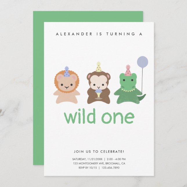 Invitación Simple Wild One First Birday Party Invitation (Anverso / Reverso)