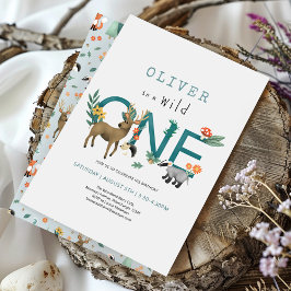 Invitación Simple Wild One Rustic Forest Animals 1er cumpleañ