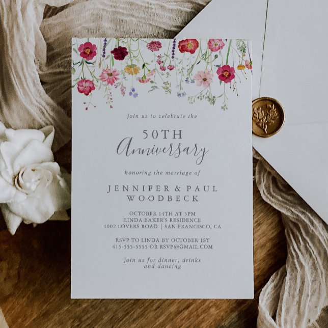 Invitación Simple Wildflower 50° aniversario Boda (Subido por el creador)