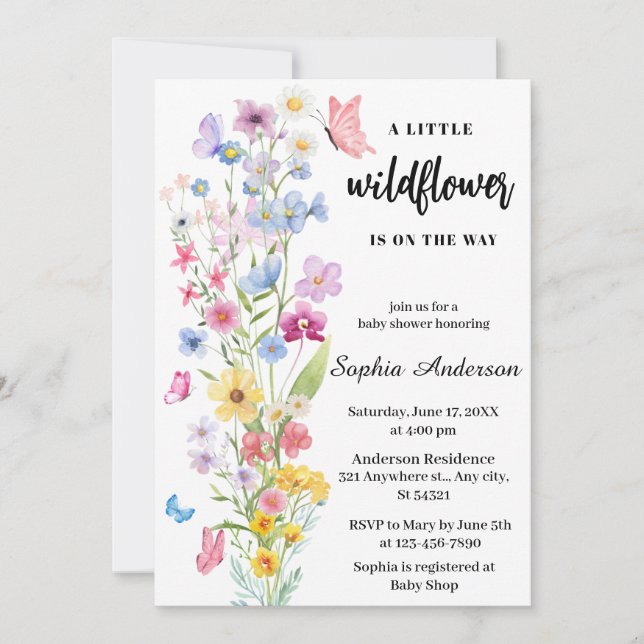 Invitación Simple Wildflower Boho Floral Neutral Baby Shower (Anverso)