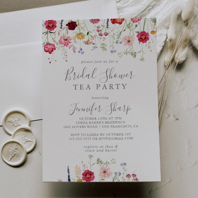 Invitación Simple Wildflower Bridal Shower Tea Party (Subido por el creador)