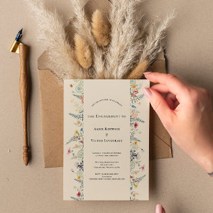 Invitación Simple Wildflower Fern Beige Engagement Party