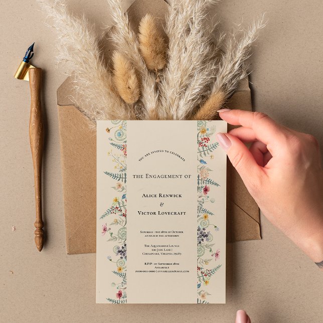 Invitación Simple Wildflower Fern Beige Engagement Party (Subido por el creador)