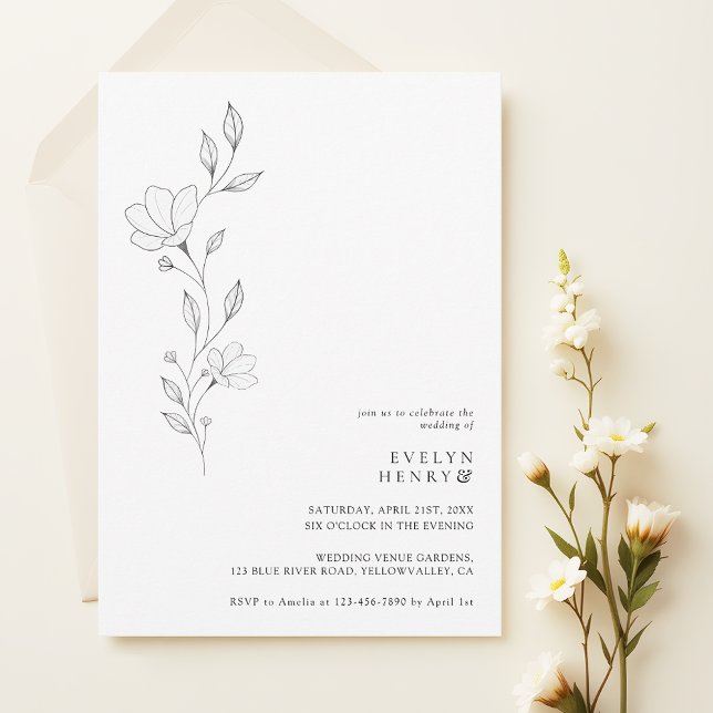 Invitación Simple Wildflower Minimalist Chic Elegant Wedding (Subido por el creador)