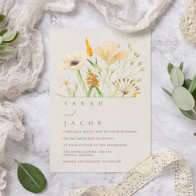 Invitación Simple Wildflowers Boda Jardín Botánico (Simple Wildflowers Botanical Garden Wedding Invitation)