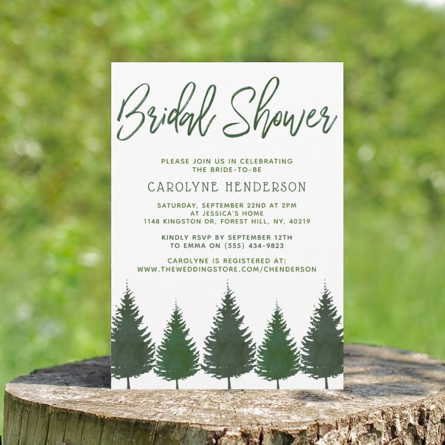 Invitación Simple Woodland Pine Trees Greenery Bridal Shower (Subido por el creador)