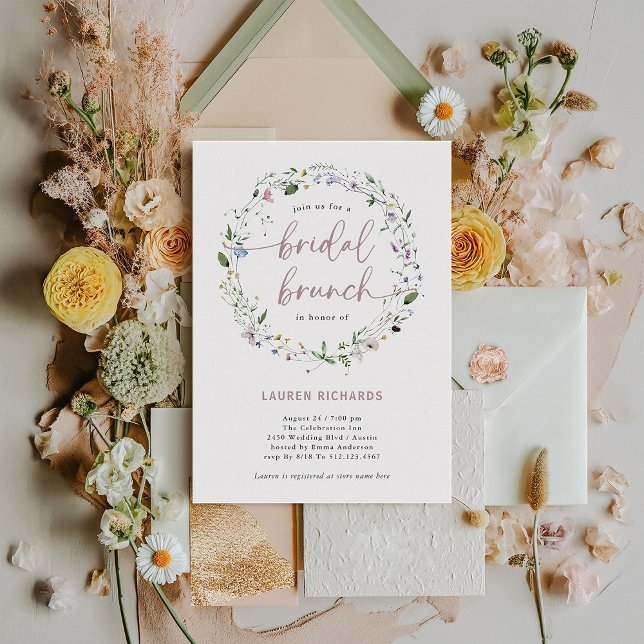 Invitación Simple Wreath de flores silvestres | Brunch nupcia (Subido por el creador)