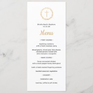 Invitación Simple Wreath de oro con menú de bautismo cruzado
