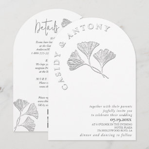 Invitación Simple y amable grabado en relieve ginko todo en u