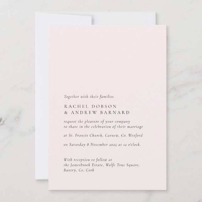 Invitación Simple y Delicado Rubor Romántico Rosa suave rosa (Anverso)