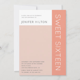 Invitación Simple y elegante bloque de color dulce dieciséis