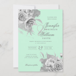 Invitación Simple y elegante Boda Plata Floral y Relieve meta