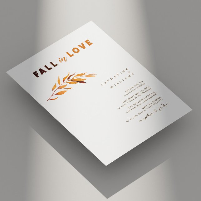 Invitación Simple y elegante caída enamorada: Boda blanco de  (Simple Elegant Fall in Love: Autumn White Wedding Invitation)