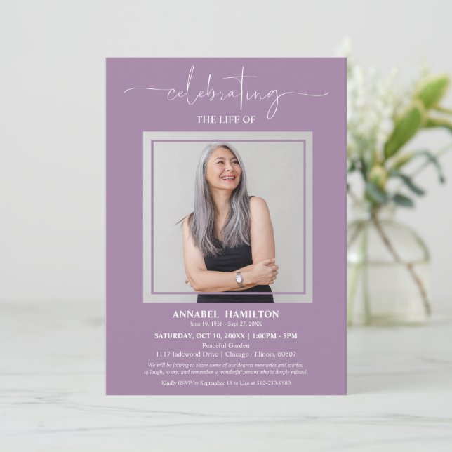 Invitación Simple y elegante celebración de la vida Funeral F (Anverso de pie)