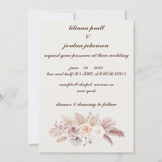 INVITACIÓN SIMPLE Y ELEGANTE DE BOHO FLORAL DE BOD (Reverso)