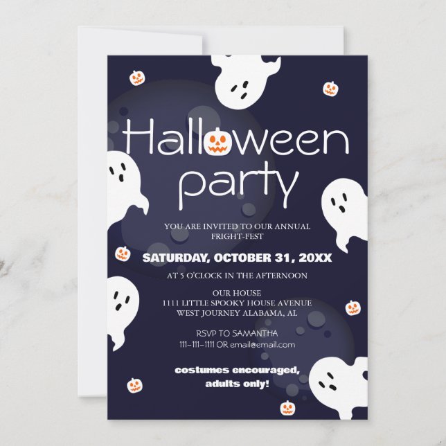 Invitación simple y elegante fiesta de disfraces de halloween (Anverso)