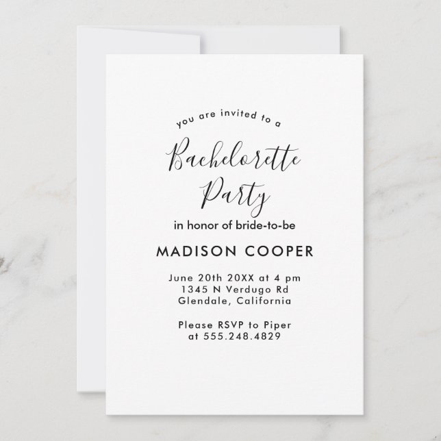 Invitación simple y elegante fiesta de soltera (Anverso)