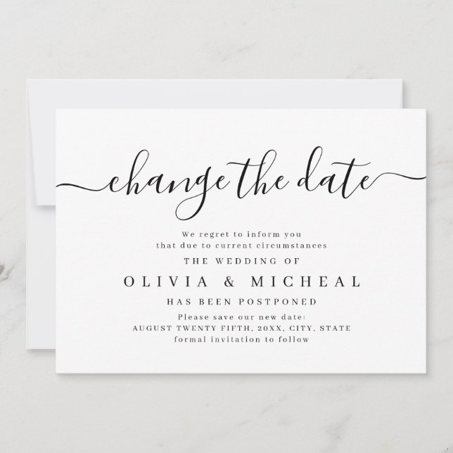 Invitación Simple y elegante guión cambia la fecha de posterg (Anverso)