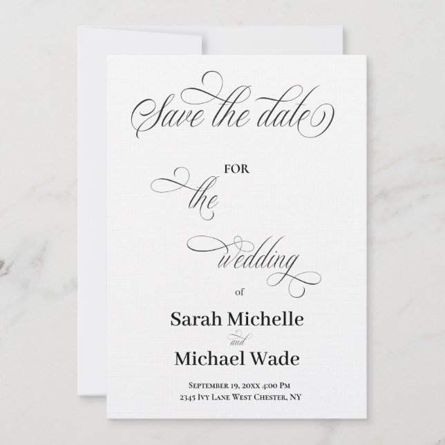 Invitación Simple y elegante guión de caligrafía Save the dat (Anverso)
