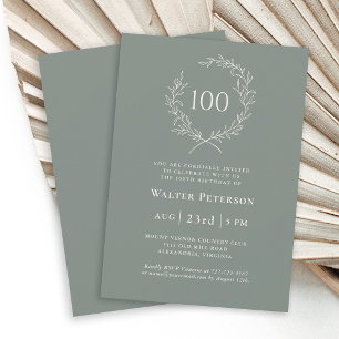Invitación Simple y elegante Laurel Wreath 100 cumpleaños