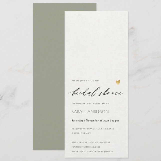 Invitación SIMPLE Y ELEGANTE ORO GRAN TIPOGRAFÍA Ducha Nupcia (Anverso / Reverso)