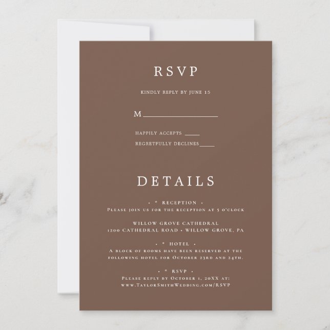 Invitación Simple y elegante respuesta RSVP y detalles de bod (Anverso)
