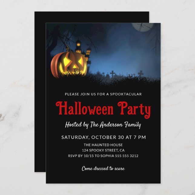 Invitación Simple y espeluznante fiesta de halloween (Anverso / Reverso)