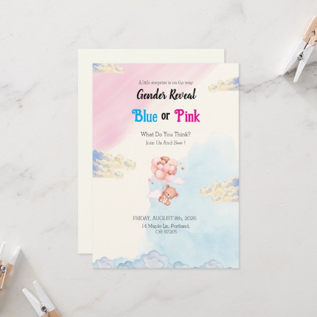 Invitación simple y linda para revelar el género d (Anverso/Reverso In Situ)