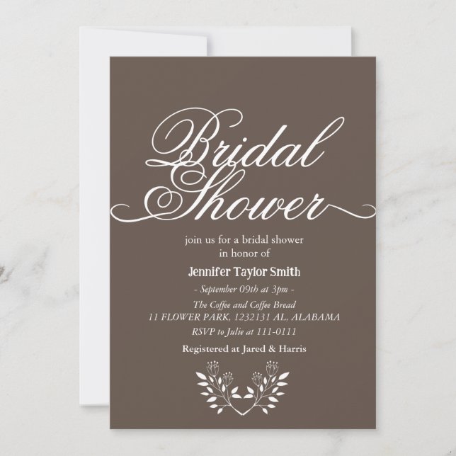 Invitación simple y moda caligrafía Flor silvestre ducha nupc (Anverso)