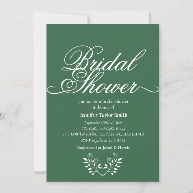 Invitación simple y moda caligrafía Flor silvestre ducha nupc (Anverso)