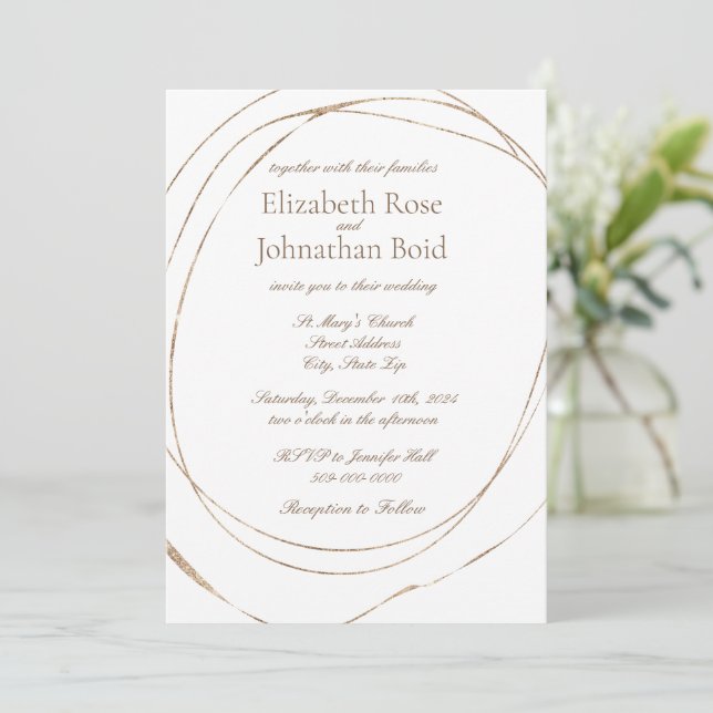 Invitación Simple y moderna Boda blanca elegante de oro (Anverso de pie)