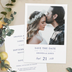 Invitación Simple y moderna boda de fotos azules salva la fec
