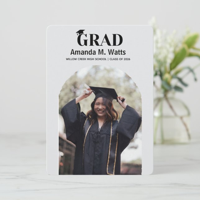 Invitación simple y moderna de graduación fotográf (Anverso de pie)
