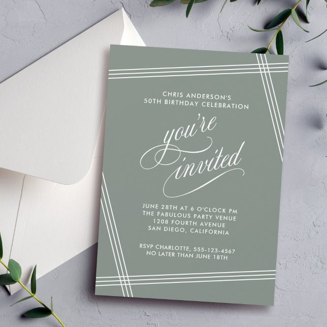 Invitación Simple y moderna fiesta de cumpleaños 50 Green Sag (Available in both printed and digital download formats.)