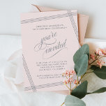 Invitación Simple y moderna fiesta de cumpleaños rosado de Ru<br><div class="desc">Sencillo y elegante, con un toque contemporáneo, esta moderna invitación a la fiesta de cumpleaños número 50 presenta líneas en ángulo blanco que enmarcan el texto con un fondo rosa de moda. El texto de "estás invitado" con un bonito guión florece intencionalmente para que tus invitados se sientan especiales. Edite...</div>