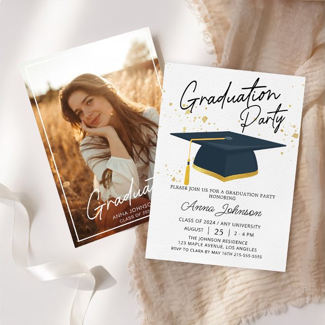 Invitación Simple y moderna fiesta de graduación de fotos con (Subido por el creador)