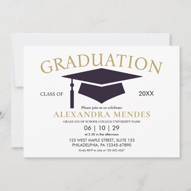 Invitación Simple y moderna fiesta de graduación de guiones d (Anverso)