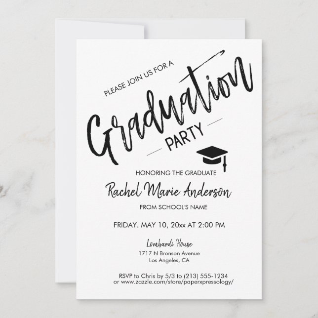 Invitación Simple y moderna fiesta de graduación de guiones M (Anverso)