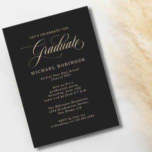 Invitación Simple y moderna fiesta de graduación negra de oro