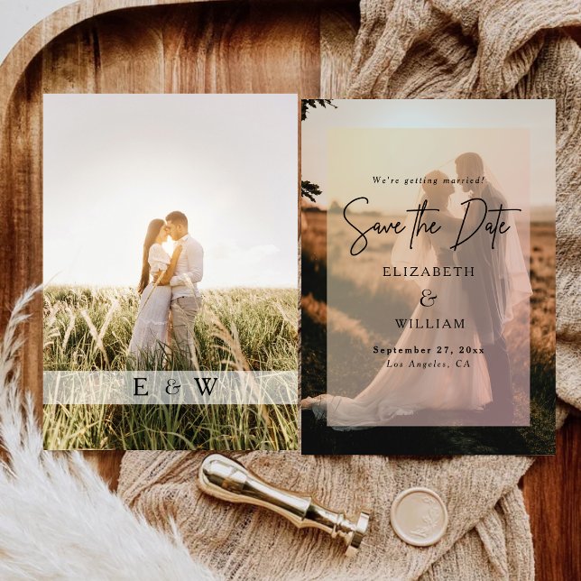 Invitación Simple y moderna foto boda superpuesta Guardar la  (Subido por el creador)