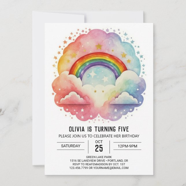 Invitación Simple y moderna Nubes Chica Cumpleaños (Anverso)