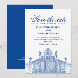 Invitación Simple y Moderno Azul y Blanco Salven La Fecha