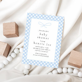 Invitación Simple y moderno Baby Shower Bow Blue Plaid
