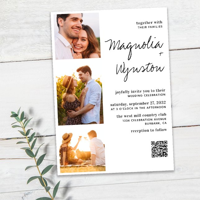 Invitación Simple y moderno código QR 3 Boda fotográfico (Subido por el creador)