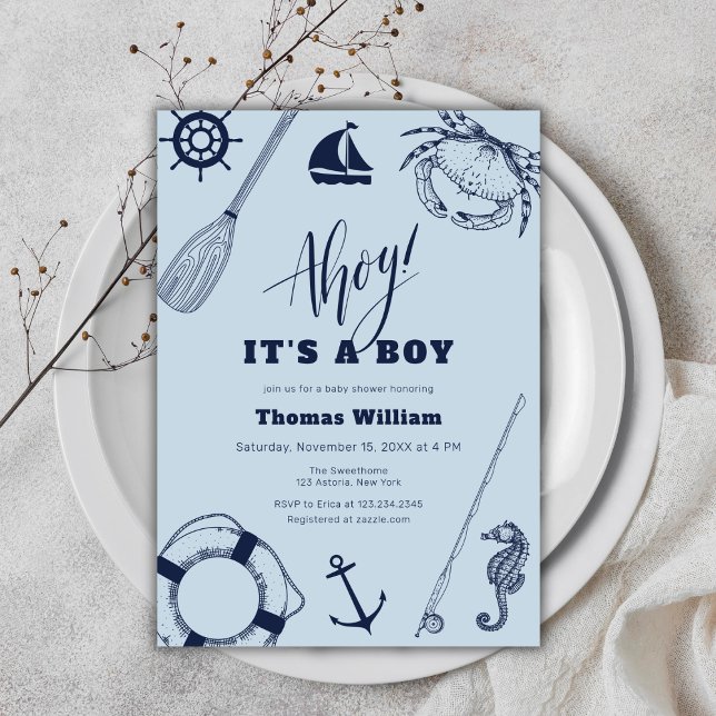 Invitación Simple y moderno Futbolista Baby Shower (Simple Modern Nautical Fishing Boy Baby Shower Invitation)